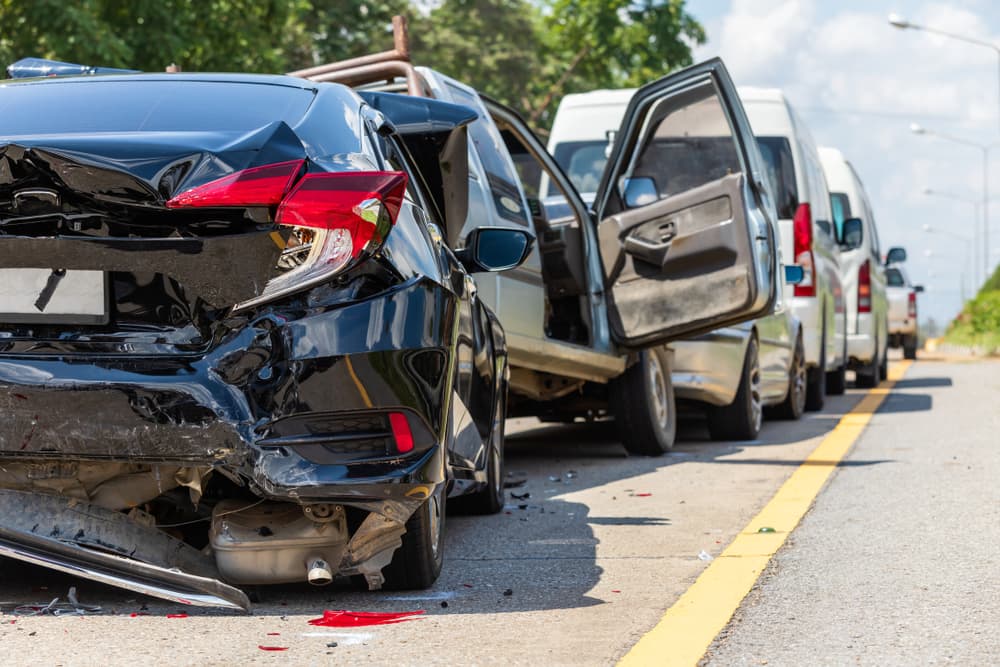 Multi car accident involving many cars on the road