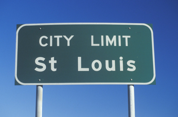 St Louis city limit sign you see while driving on the freeway